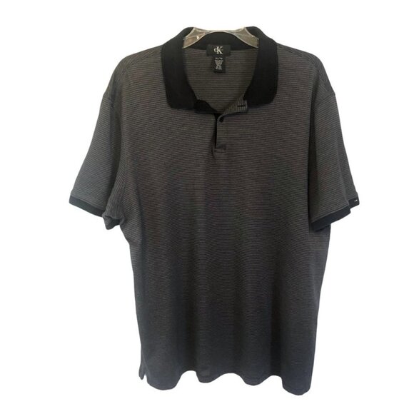 NWOT Calvin Klein Mens XLG Golf Shirt Black with Grey Stripes - Picture 1 of 9